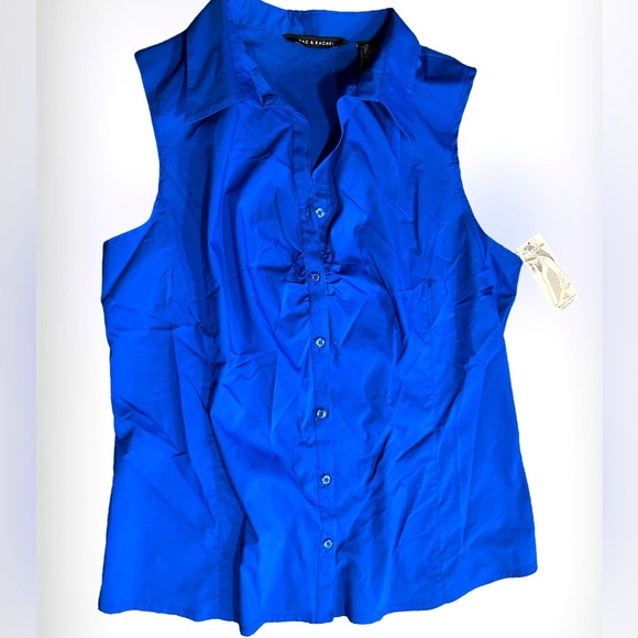 NWT Zac & Rachel COBALT BLUE Sleeveless Collared Button Up Blouse w/Ruching XL - Picture 2 of 5